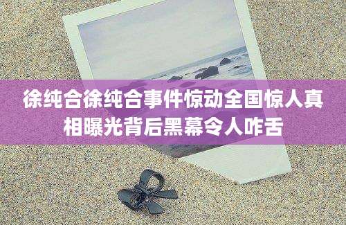 徐纯合徐纯合事件惊动全国惊人真相曝光背后黑幕令人咋舌