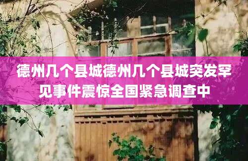 德州几个县城德州几个县城突发罕见事件震惊全国紧急调查中
