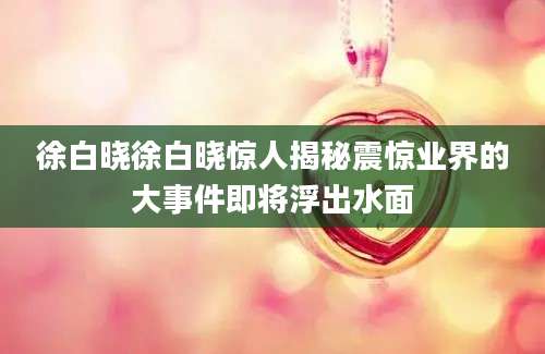 徐白晓徐白晓惊人揭秘震惊业界的大事件即将浮出水面