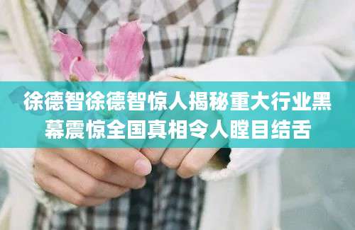 徐德智徐德智惊人揭秘重大行业黑幕震惊全国真相令人瞠目结舌