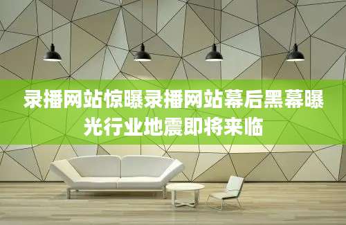 录播网站惊曝录播网站幕后黑幕曝光行业地震即将来临