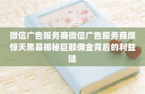 微信广告服务商微信广告服务商爆惊天黑幕揭秘巨额佣金背后的利益链