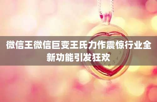 微信王微信巨变王氏力作震惊行业全新功能引发狂欢
