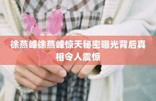 徐燕峰徐燕峰惊天秘密曝光背后真相令人震惊