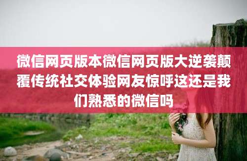 微信网页版本微信网页版大逆袭颠覆传统社交体验网友惊呼这还是我们熟悉的微信吗