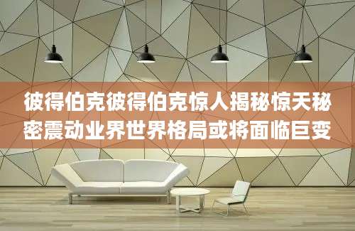 彼得伯克彼得伯克惊人揭秘惊天秘密震动业界世界格局或将面临巨变