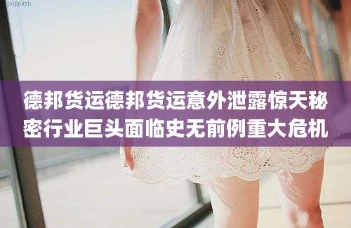 德邦货运德邦货运意外泄露惊天秘密行业巨头面临史无前例重大危机