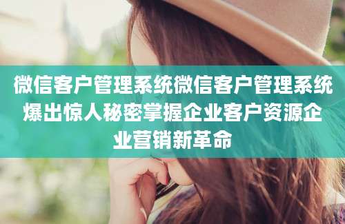 微信客户管理系统微信客户管理系统爆出惊人秘密掌握企业客户资源企业营销新革命