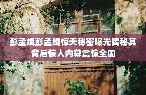 彭孟缉彭孟缉惊天秘密曝光揭秘其背后惊人内幕震惊全国