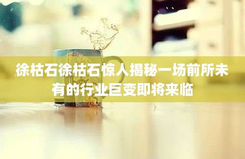 徐枯石徐枯石惊人揭秘一场前所未有的行业巨变即将来临